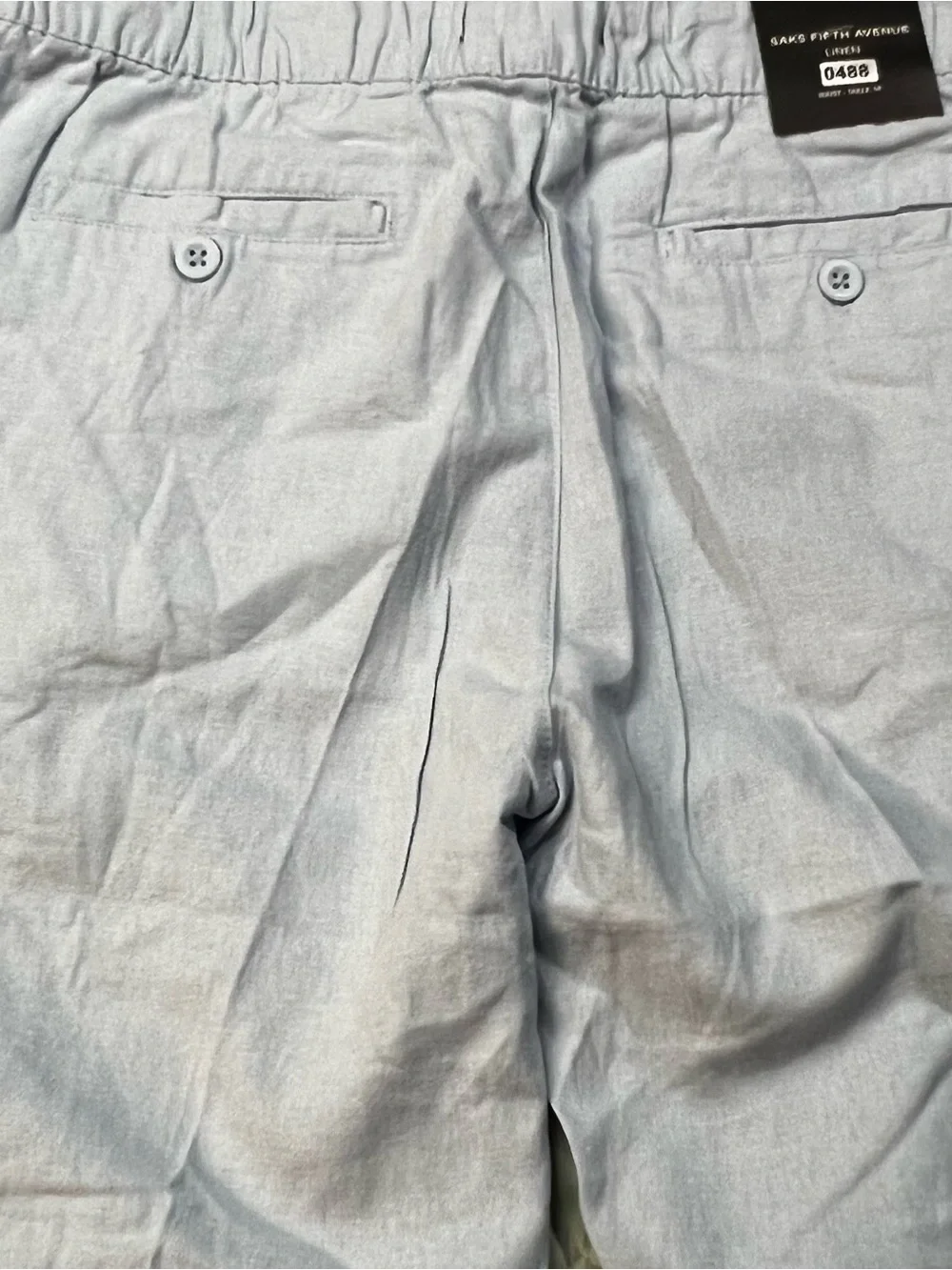 Saks Fifth Avenue Light Blue Men's Drawstring pull on Linen-Blend Pants medium